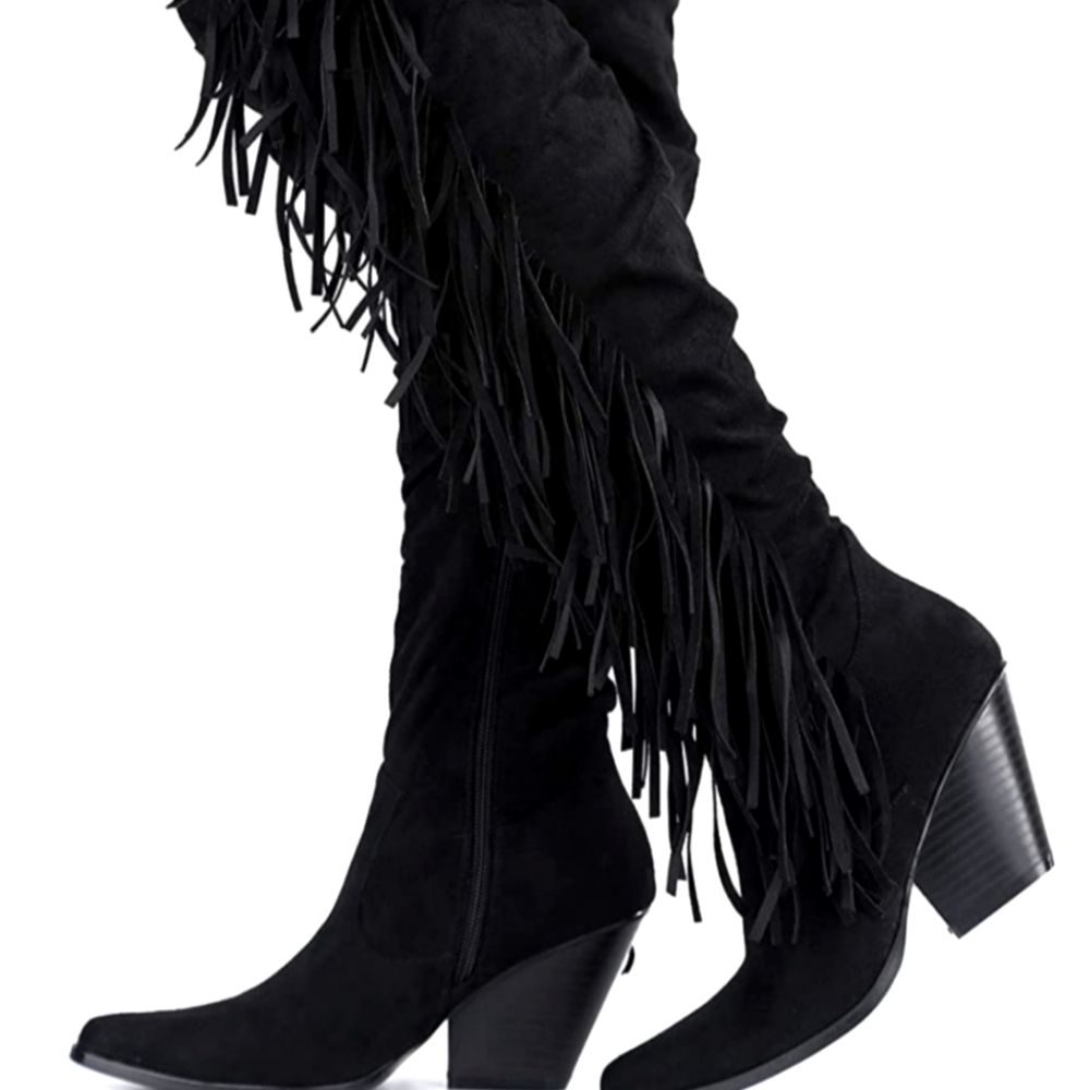 Thigh High Suede Fringe Boots